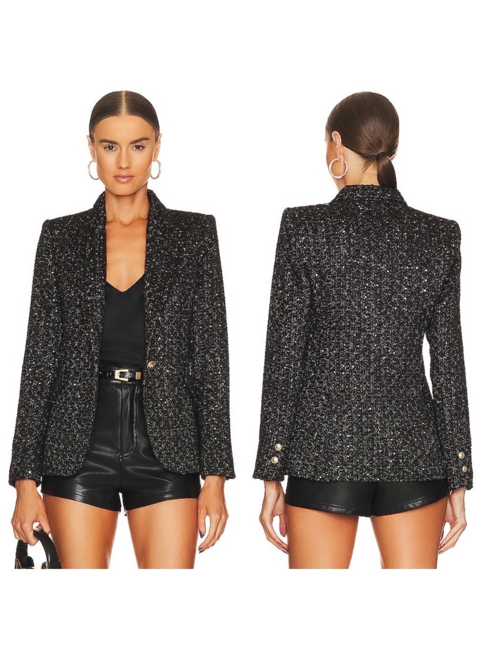 L’AGENCE Chamberlain Metallic Tweed Blazer Black Multi Women’s Size 2